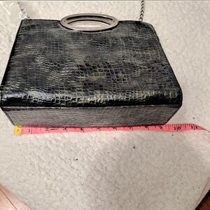 Bellini Black and Green Crocodile-Embossed Clutch